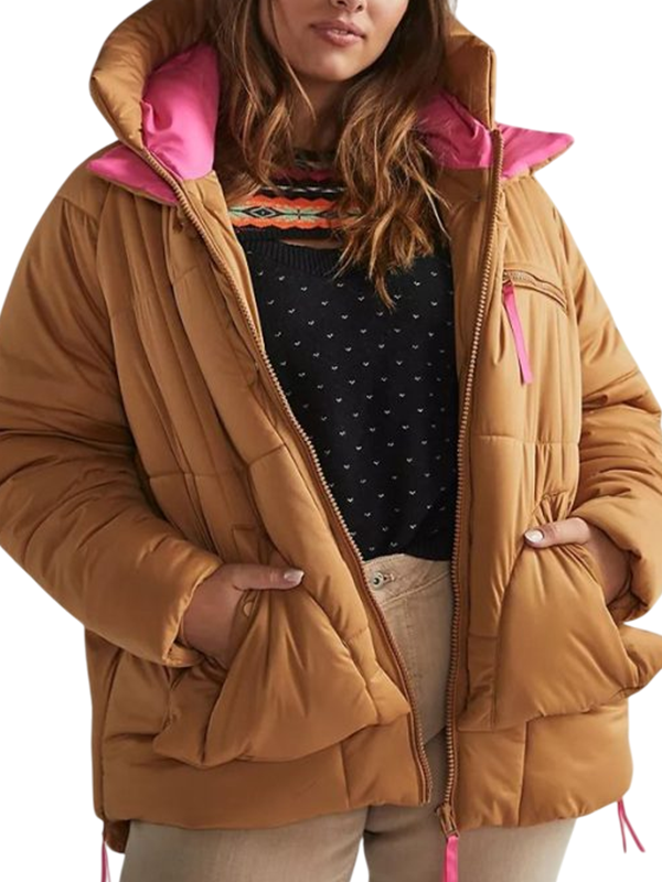 1-3 Chicago Fire S10 Sylvie Brett Tan and Pink Puffer Jacket