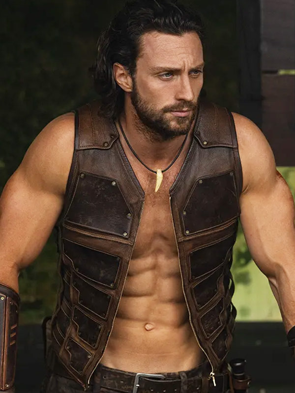 Aaron-Taylor-Johnson-Kraven-the-Hunter-Brown-Vest Aaron Taylor-Johnson Kraven the Hunter Brown Vest