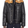 Men’s Modern Puffer Leather Jacket with Shearling Collar - Image 2