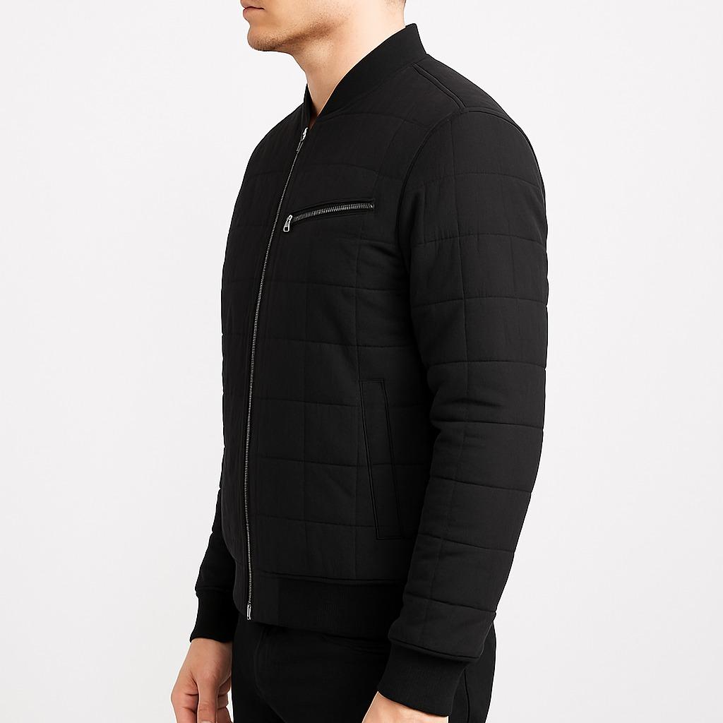 Black Mens Jacket Quilted Design with Zip Fastening & Pockets for All Seasons Stylish Comfortable Functional Menswear Aesthetic Coats - Image 4