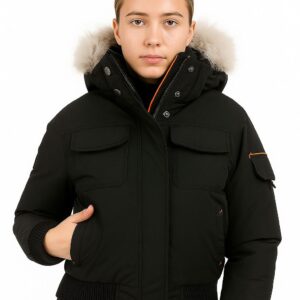 womens-black-luxury-winter-bomber-jacket-with-fur-hood