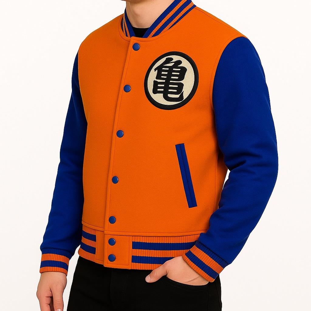 Goku-Inspired Orange & Blue Varsity Jacket with Dragon Emblem & Contrast Sleeves for Anime Fans All Seasons Casual Wear Menswear Coats Tops - Image 4