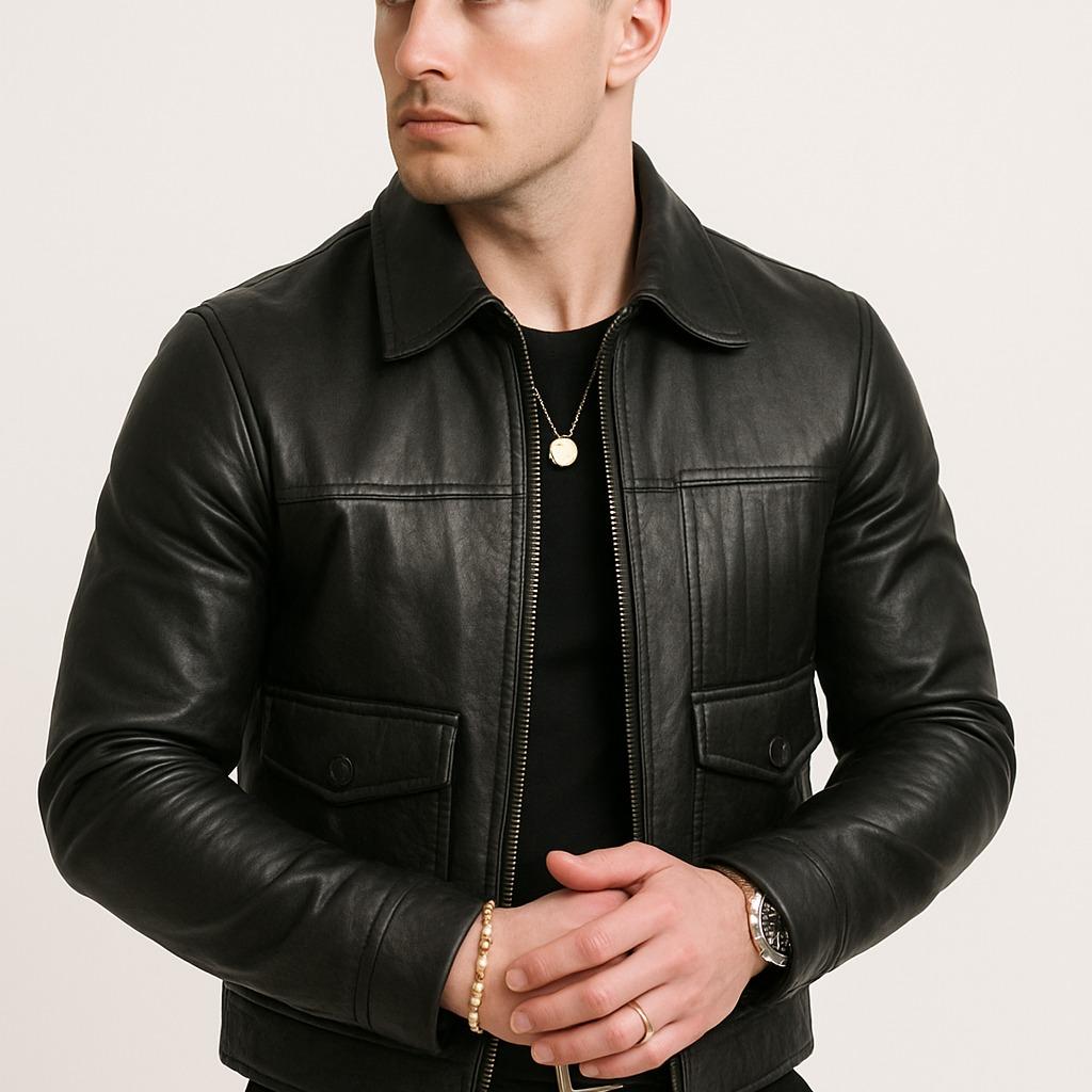 Men’s Black Genuine Leather Trucker Jacket