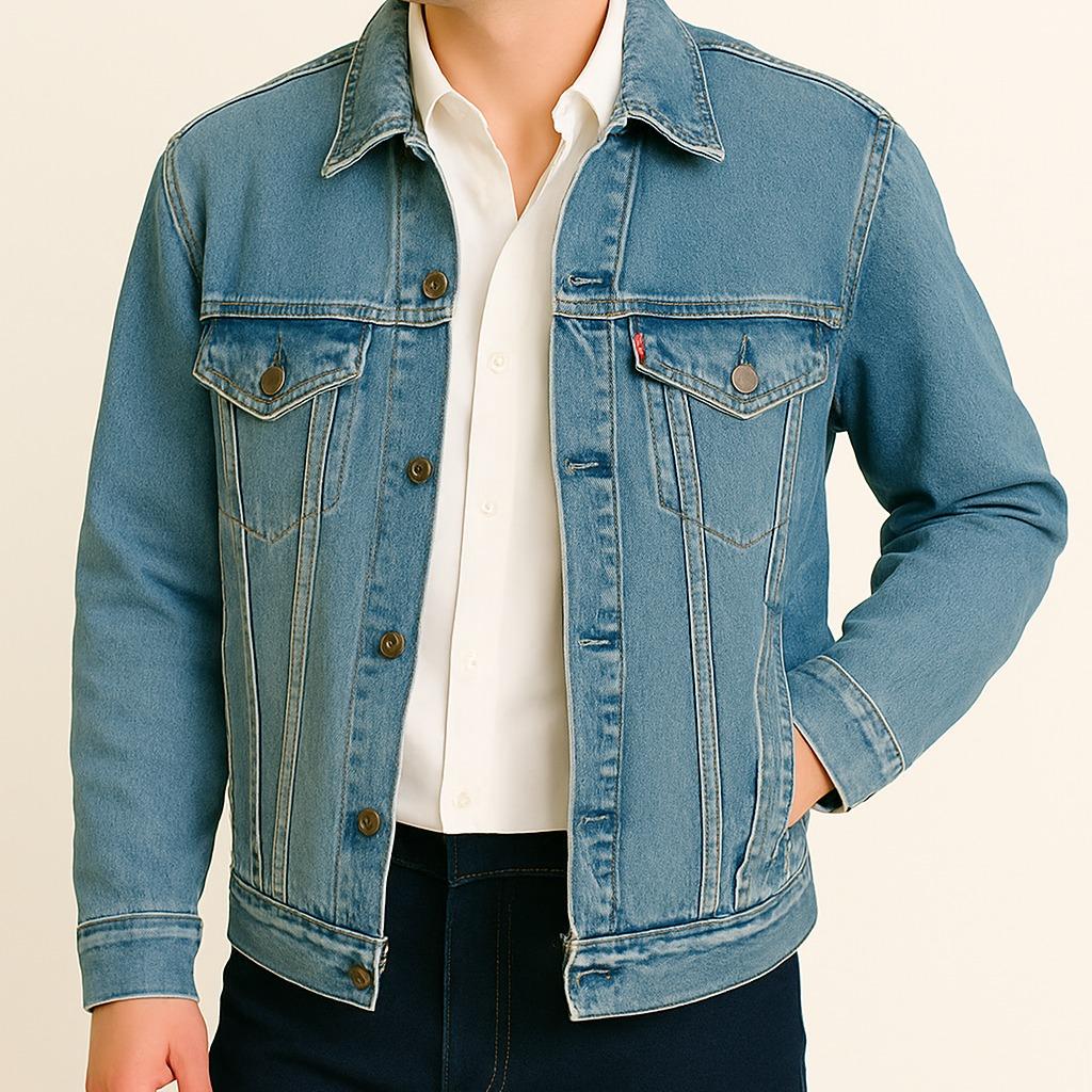 Essential Button-Up Denim Jacket with Pockets for Men - Classic Long Sleeve Medium Length All Seasons Casual Stylish Coats