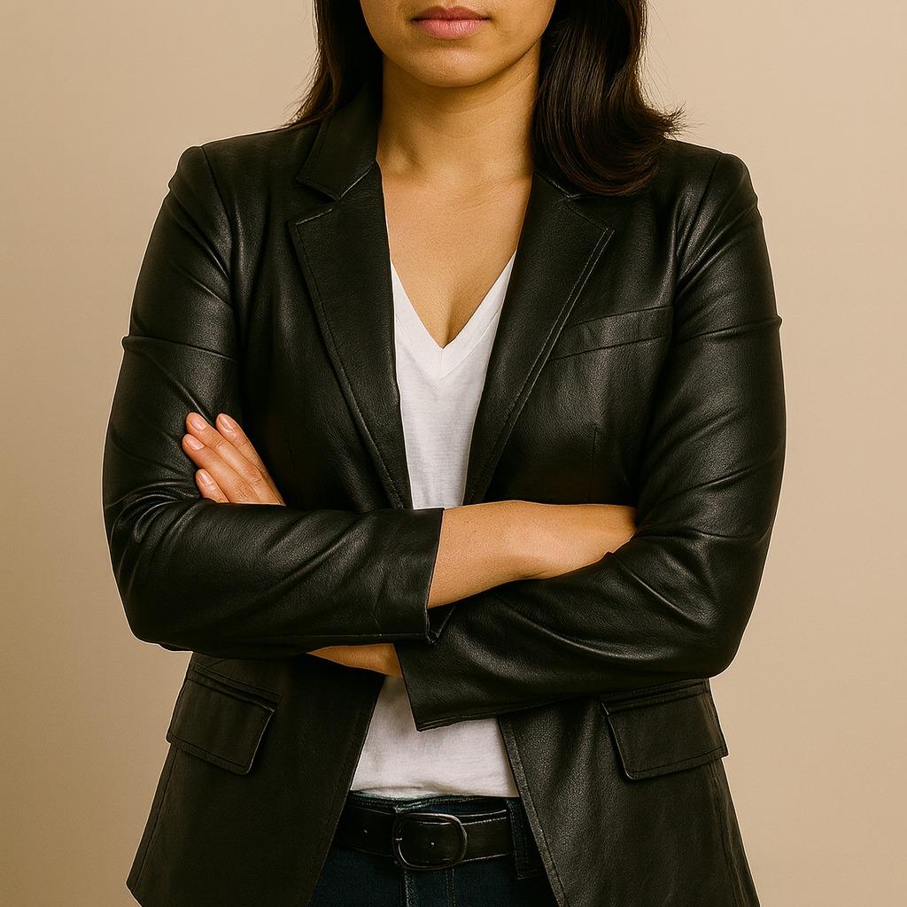 Women’s Leather Jacket - Minimalist Long Sleeve Casual Coat