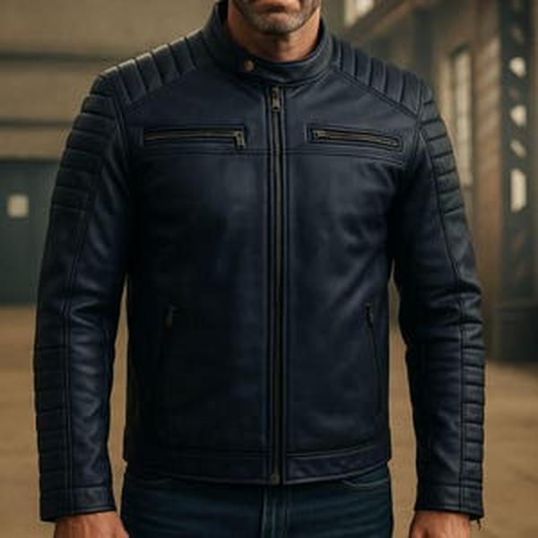 Men's Handmade Quilted Leather Biker Jacket Classic Style