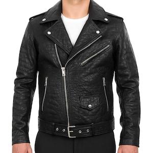 Handmade Quilted Leather Cyberpunk Biker Jacket for Men