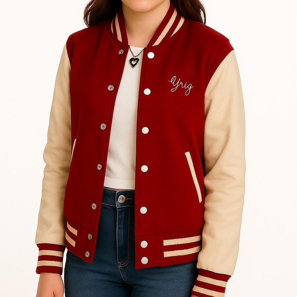 Classic Red & Cream Varsity Jacket with Embroidery