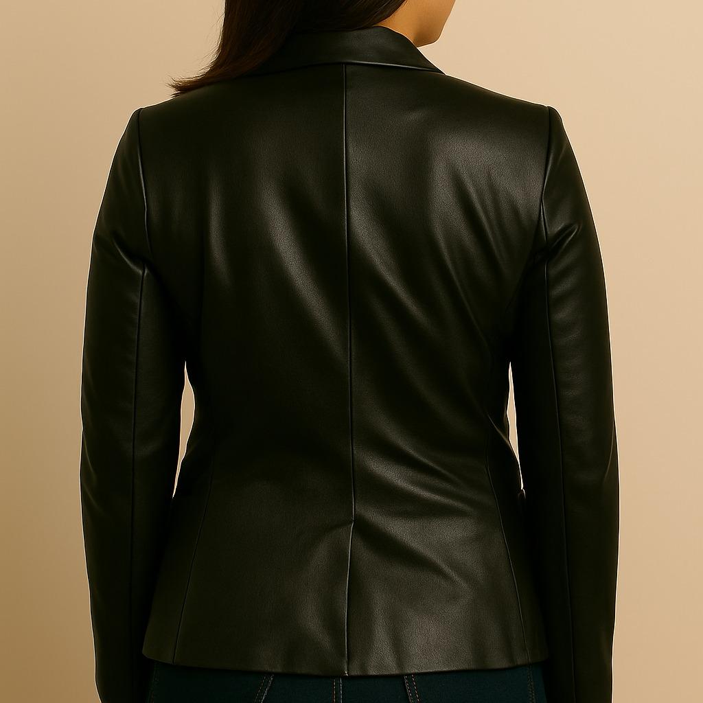 Women’s Leather Jacket - Minimalist Long Sleeve Casual Coat - Image 3
