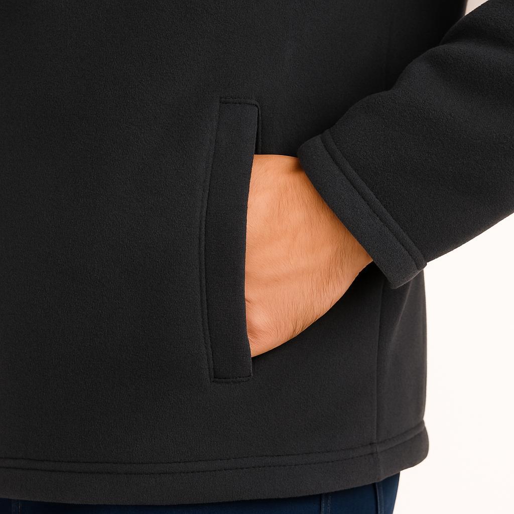 Men's Charcoal Full-Zip Fleece Jacket Minimalist Style Coat - Image 7