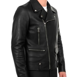 Handmade Leather Biker Jacket Cyberpunk Military Bomber Style Casual Classic Man Menswear - Image 3