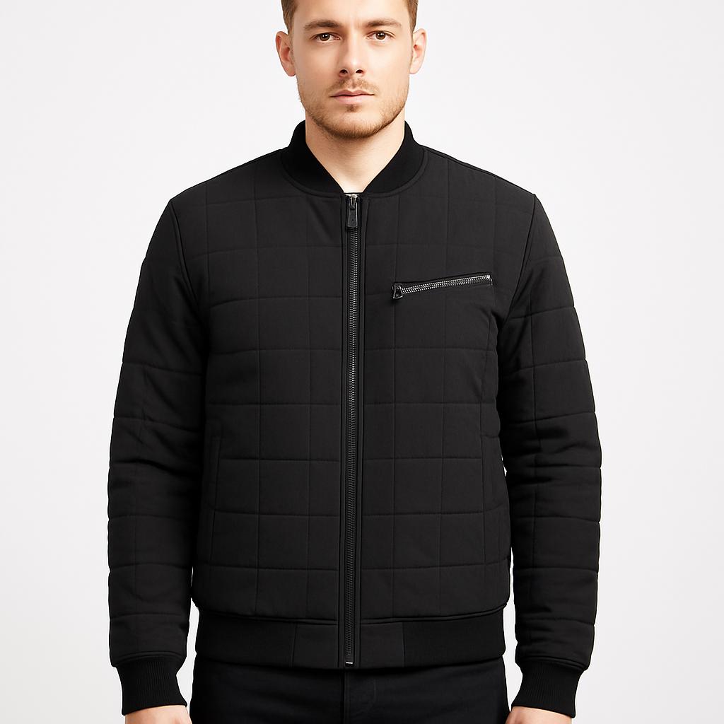 Men’s Black Quilted Jacket with Zip and Pockets