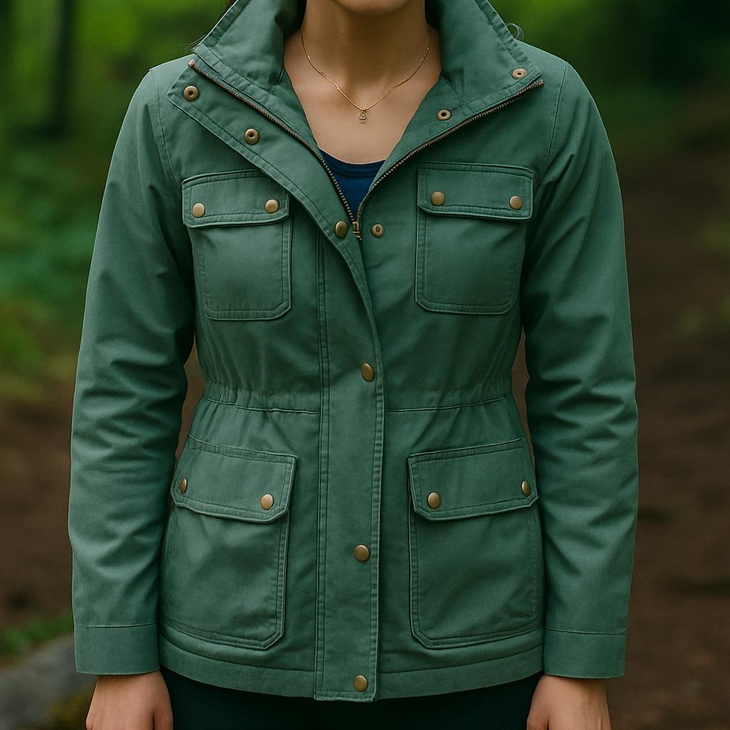 Women’s Olive Green Softshell Jacket with Pockets for Outdoors