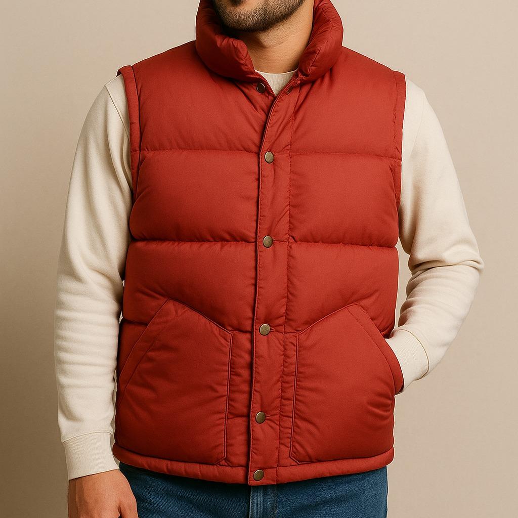 Men's Red Quilted Puffer Vest Classic Fit Winter Essential