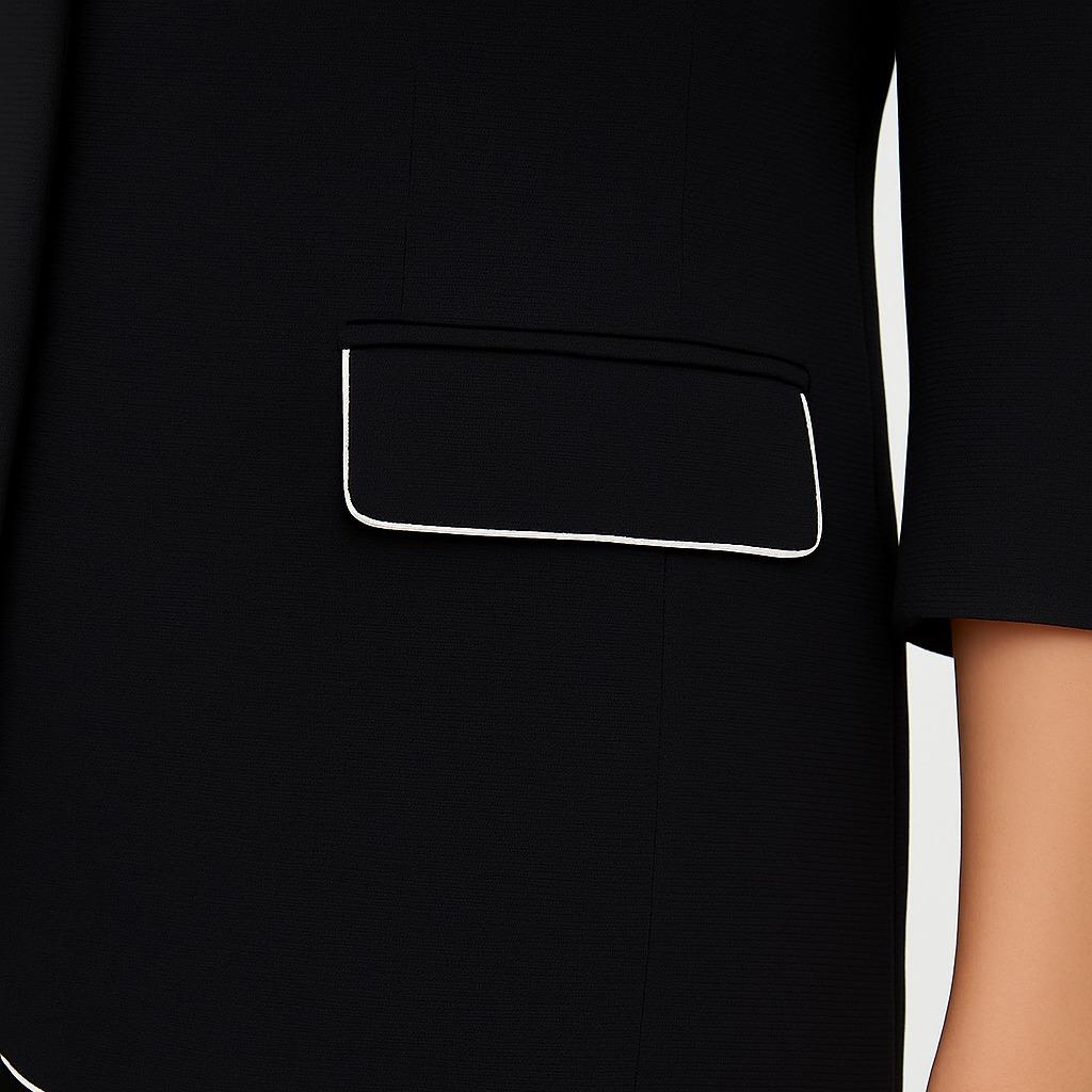 The Contrast Piping Black Professional Jacket for Women with White Piping Detail Classic Fit All Seasons Versatile Wear Elegant Piece Style Long Sleeve Basic Minimalist Suits Outfit - Image 4