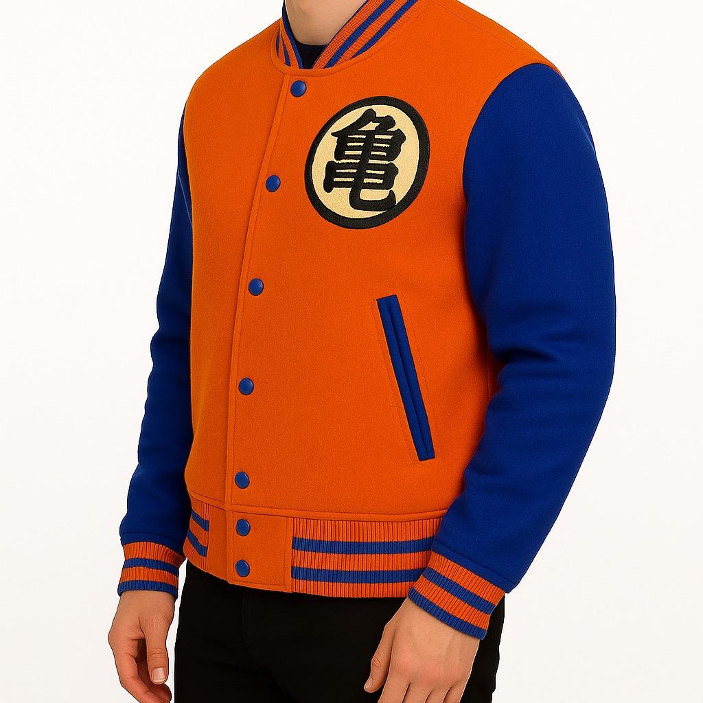 Goku-Inspired Orange & Blue Varsity Jacket with Dragon Emblem & Contrast Sleeves for Anime Fans All Seasons Casual Wear Menswear Coats Tops - Image 6