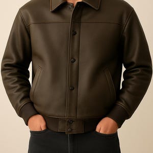 Handmade Leather Varsity Bomber Jacket Men's Military Style!