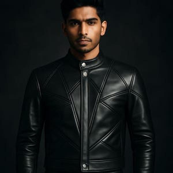 Handmade Black Leather Cyberpunk Biker Jacket for Men