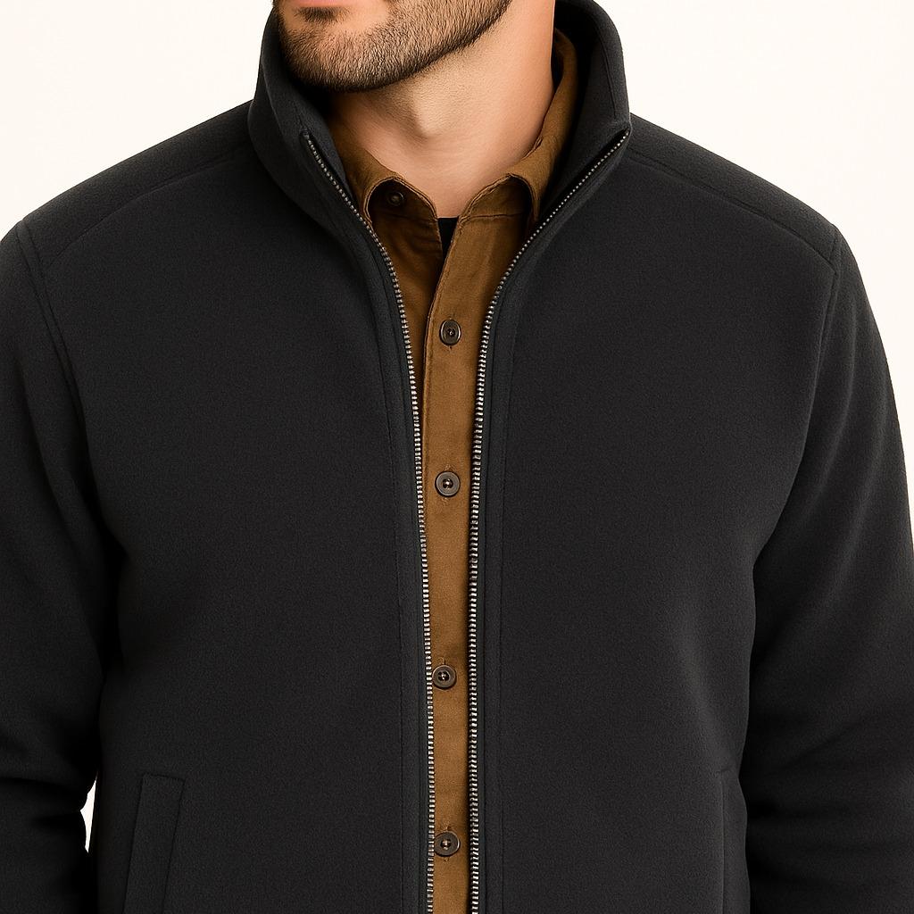 Men's Charcoal Full-Zip Fleece Jacket Minimalist Style Coat - Image 3