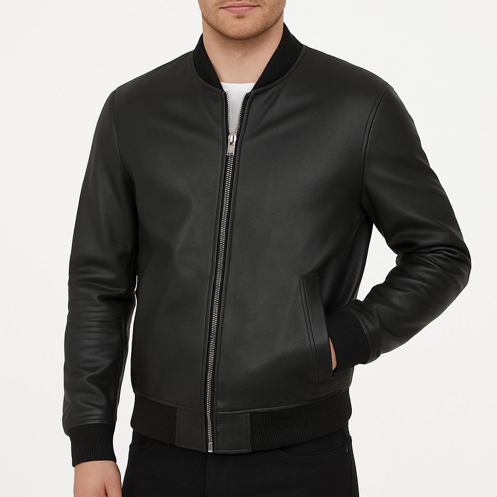 Premium Lambskin Bomber Jacket - Minimalist Design Menswear Casual Soft