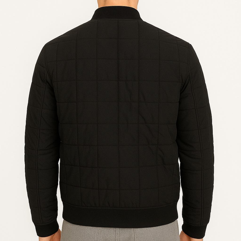 Men’s Black Quilted Jacket with Zip and Pockets - Image 4