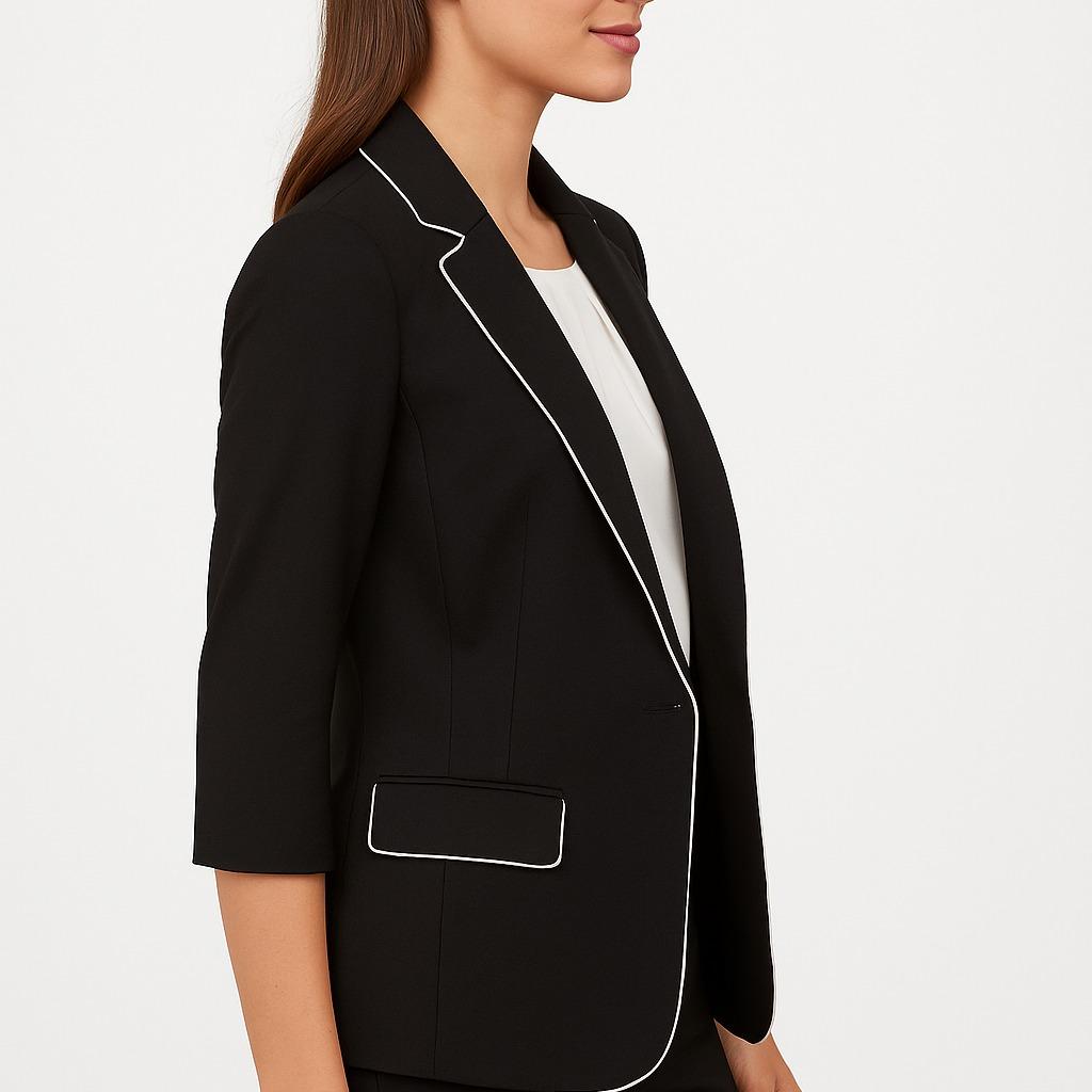 The Contrast Piping Black Professional Jacket for Women with White Piping Detail Classic Fit All Seasons Versatile Wear Elegant Piece Style Long Sleeve Basic Minimalist Suits Outfit - Image 6